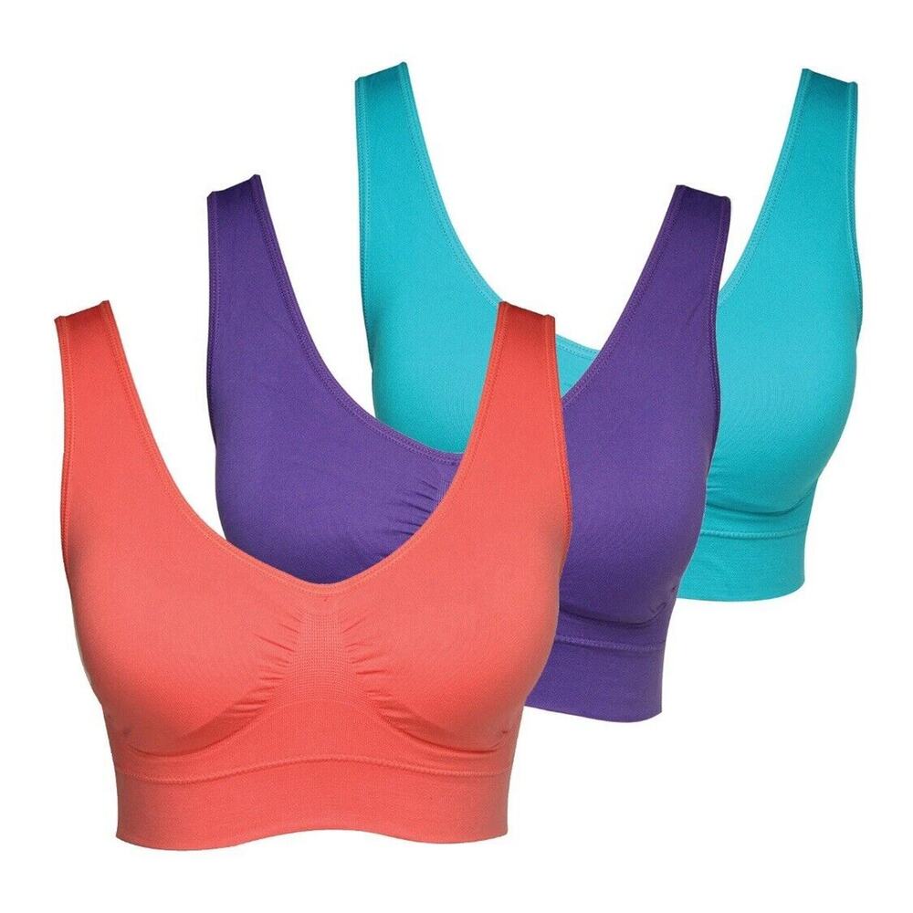 Womens Genie Bra 3 Large Pack - Wireless Bra for Women, Solid Color Seamless Bra